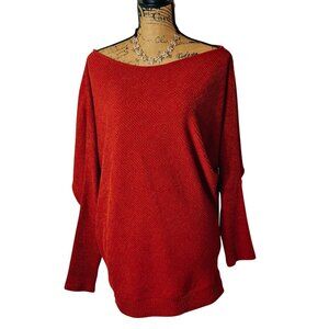 Zumie Womens Knit Sweater M Red Off-Shoulder Boho Chic Coastal Cottagecore